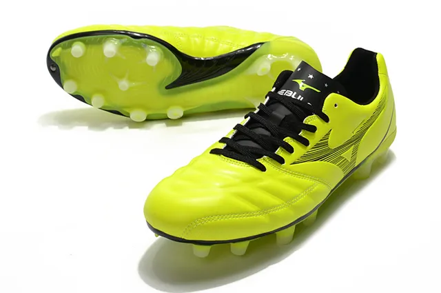 Mizuno Morelia Yellow Black حذاء كرة القدم منخفض القطع بجلد اصطناعي للأرضية الصلبة 14