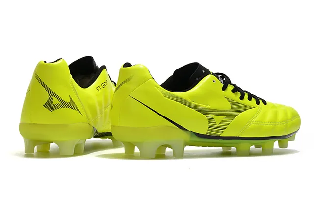 Mizuno Morelia Yellow Black حذاء كرة القدم منخفض القطع بجلد اصطناعي للأرضية الصلبة 15