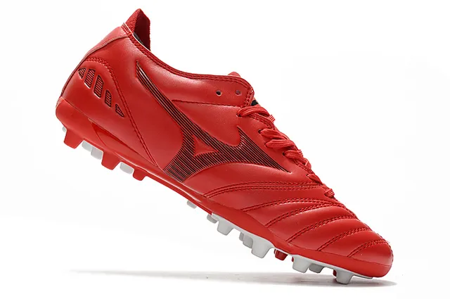 Mizuno Rouge Blanc Similicuir Supérieur Construction Panneaux Cousus Terrain Ferme Chaussures de Football 2