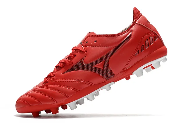 Mizuno Rouge Blanc Similicuir Supérieur Construction Panneaux Cousus Terrain Ferme Chaussures de Football 3