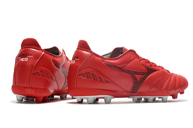 Mizuno Rouge Blanc Similicuir Supérieur Construction Panneaux Cousus Terrain Ferme Chaussures de Football 5