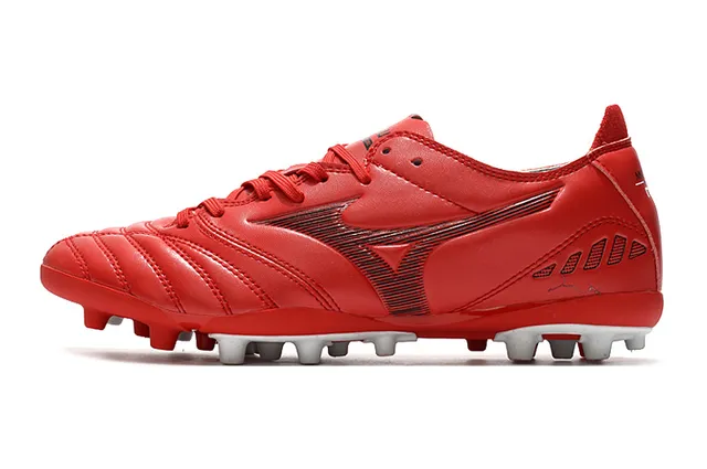 Mizuno Rouge Blanc Similicuir Supérieur Construction Panneaux Cousus Terrain Ferme Chaussures de Football 7