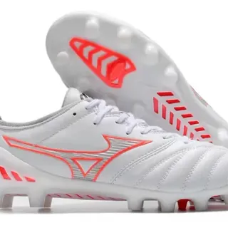 Mizuno White Red Low-Cut Quilted Vamp Firm-Ground Soccer Shoes
