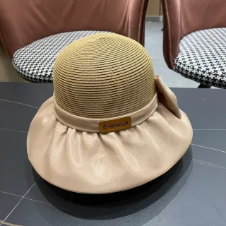 Moncler Beige Structured Woven Crown Satin Ruffled Brim Fedora