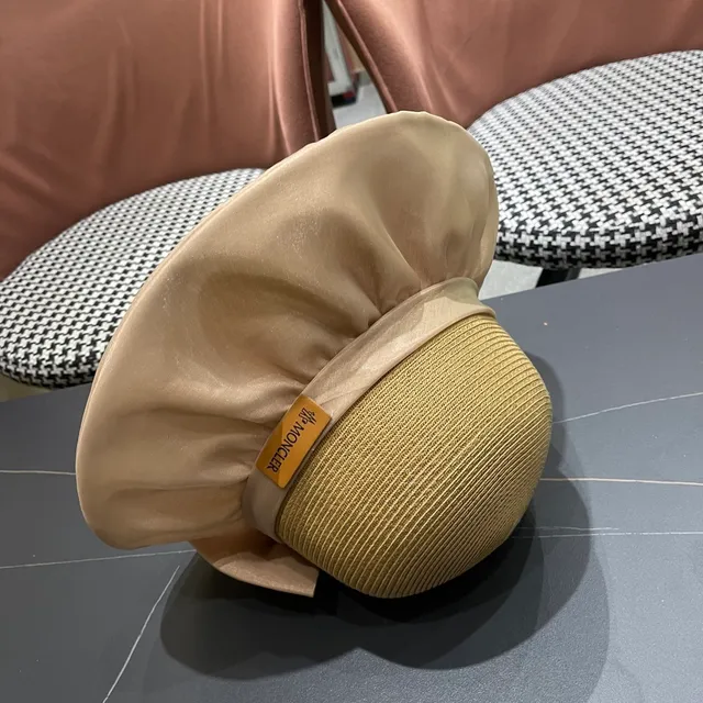 Moncler Beige Structured Woven Crown Satin Ruffled Brim Fedora 2