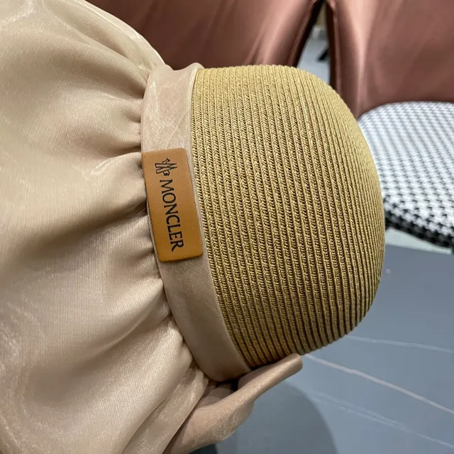 Moncler Beige Structured Woven Crown Satin Ruffled Brim Fedora 3