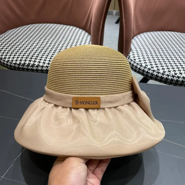 Moncler Beige Structured Woven Crown Satin Ruffled Brim Fedora 5