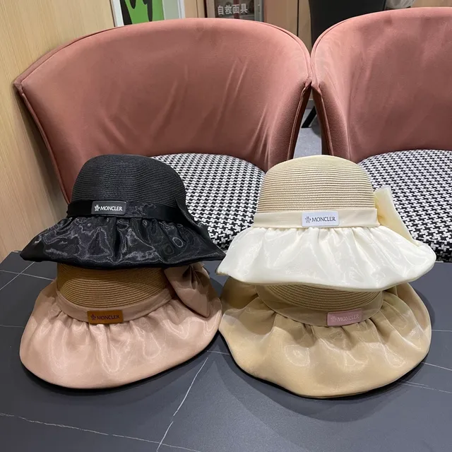 Moncler Beige Structured Woven Crown Satin Ruffled Brim Fedora 6