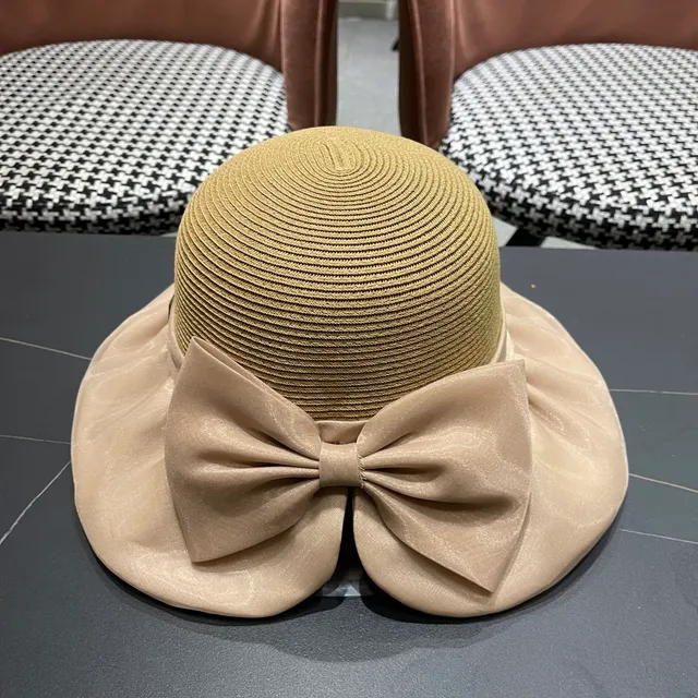 Moncler Beige Structured Woven Crown Satin Ruffled Brim Fedora 7