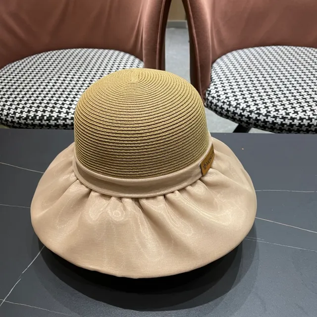 Moncler Beige Structured Woven Crown Satin Ruffled Brim Fedora 8