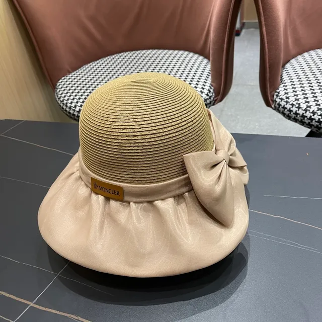 Moncler Beige Structured Woven Crown Satin Ruffled Brim Fedora 9