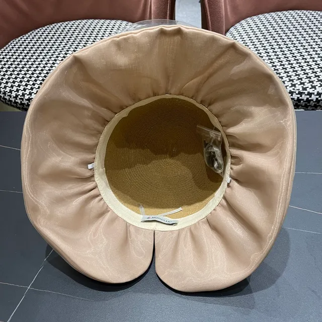 Moncler Beige Structured Woven Crown Satin Ruffled Brim Fedora 10