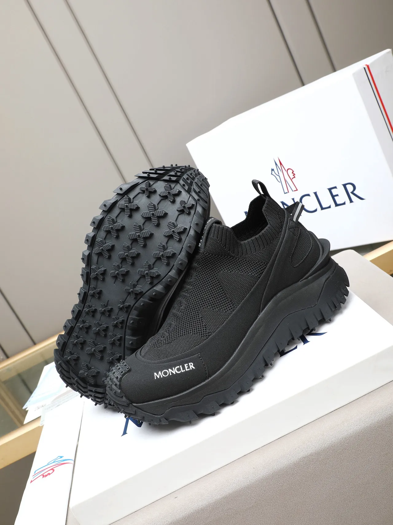 Moncler Black Sock-Fit Slip-On Sneaker 4