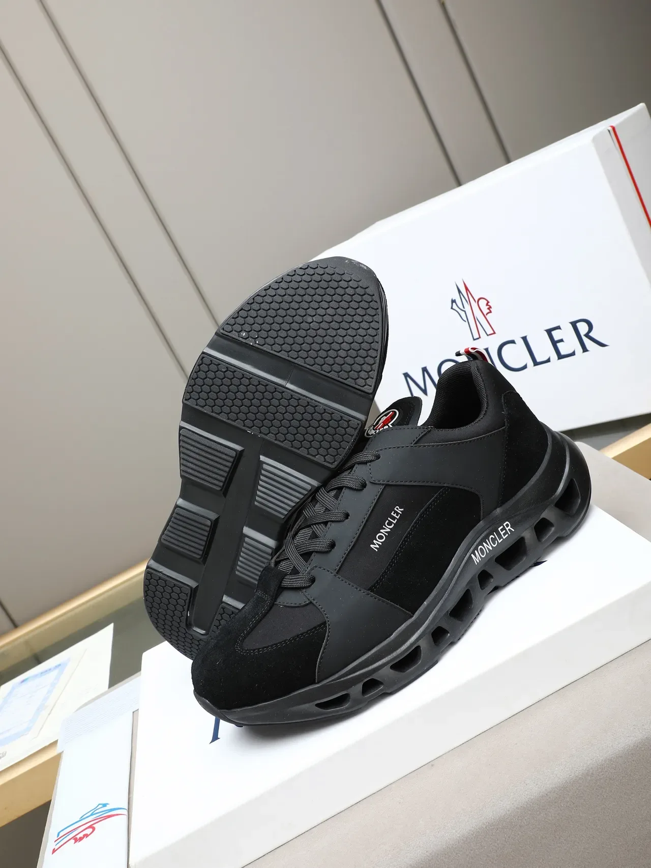 Moncler Black Suede and Synthetic Chunky Sneaker 5