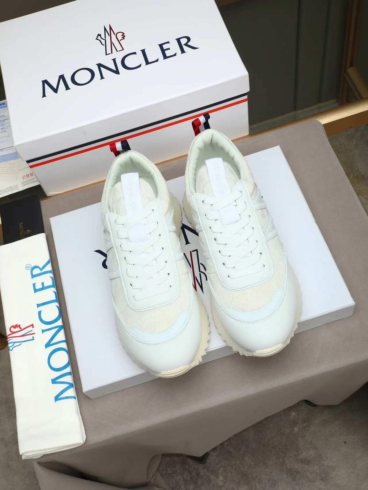 Moncler White Red Laceless Low-Top Mesh And Synthetic Upper Sneakers 2