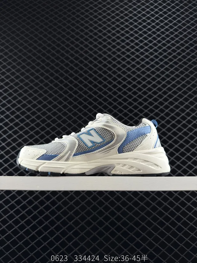 New Balance 530 Tênis Brancos Azuis com Malha em Camadas Chunky 5