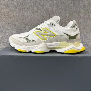 New Balance 9060 White Olive Green Yellow Chunky Sneakers