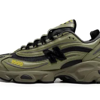 New Balance Army Green Black Sculpted Sole Layered Synthetic And Mesh Upper Chunky Sneakers