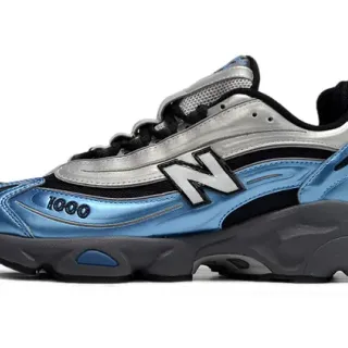 New Balance Blue Silver Silhouette Metallic Patent-Like Upper Chunky Sneakers