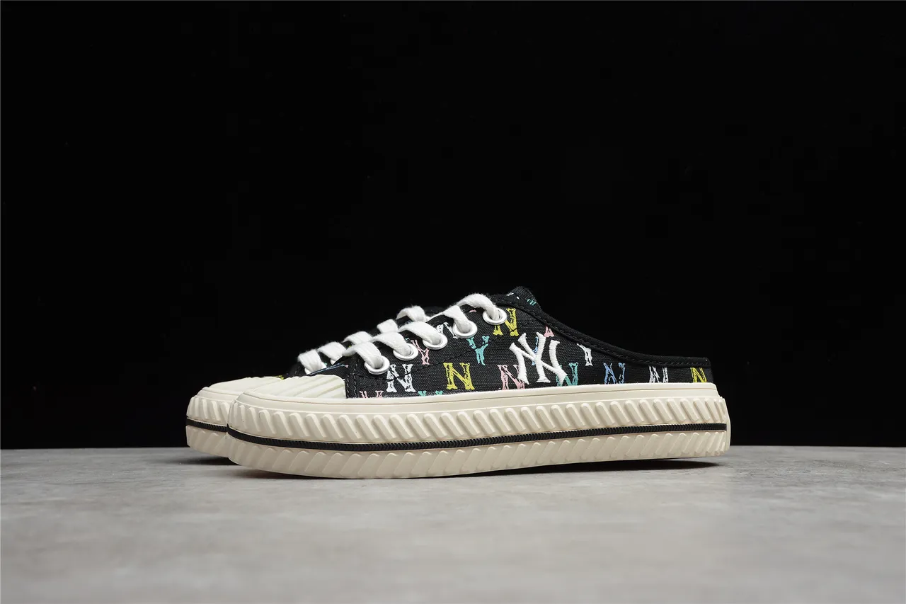 New Era NY Logo Print Lace-Up Mule Canvas Shoes 6