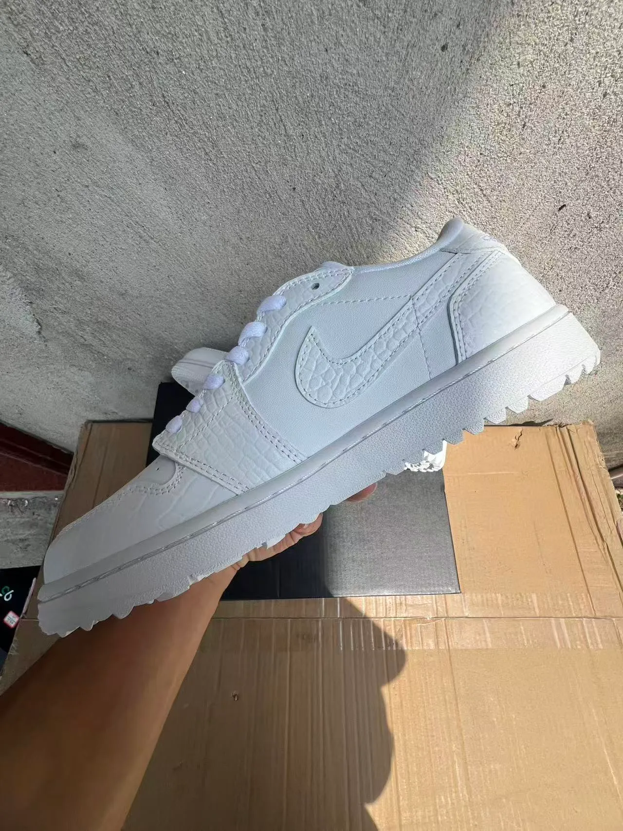 Nike Air Force 1 All-White Croc-Embossed Leather Lifestyle Sneakers 5