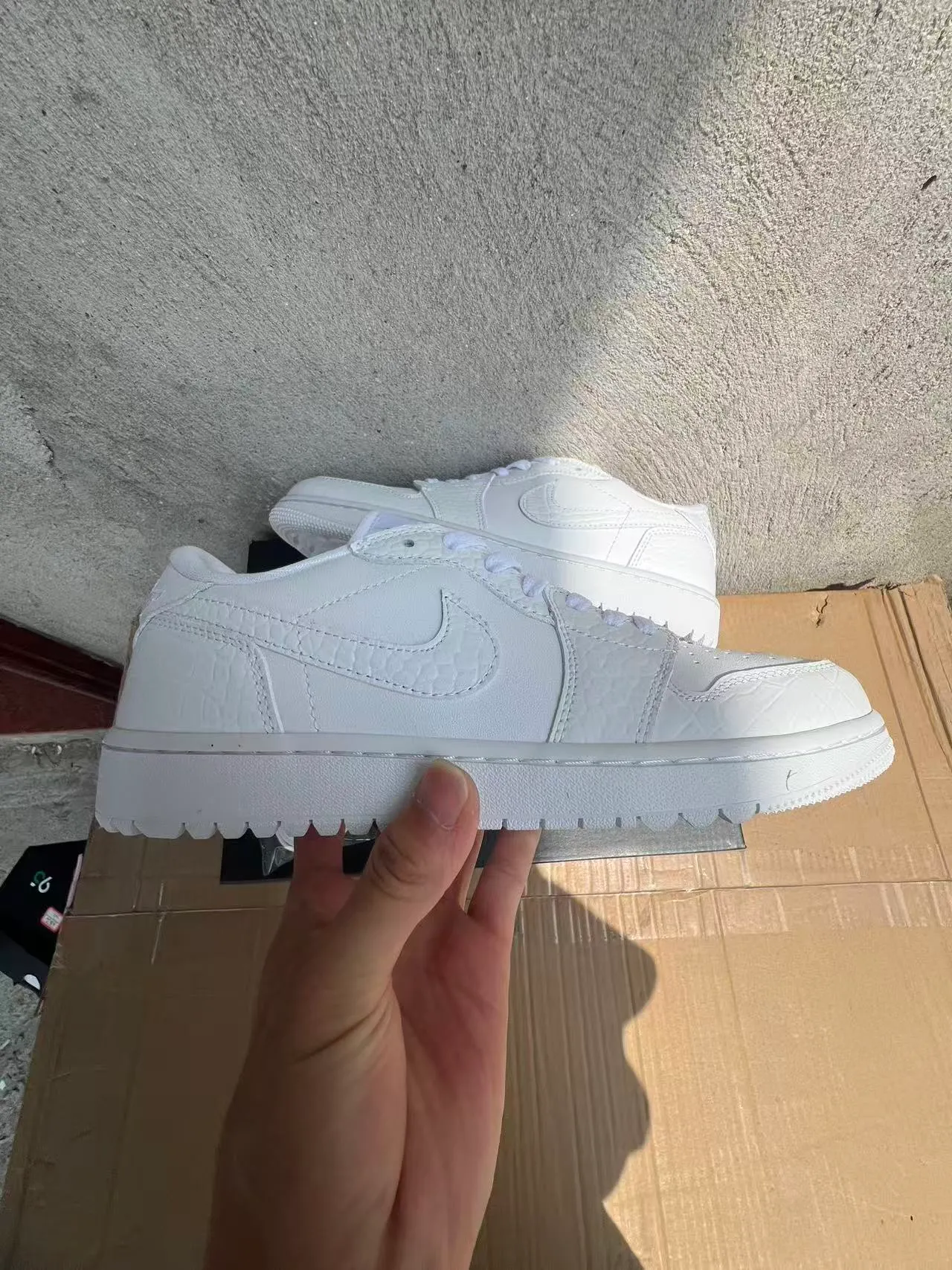 Nike Air Force 1 All-White Croc-Embossed Leather Lifestyle Sneakers 7