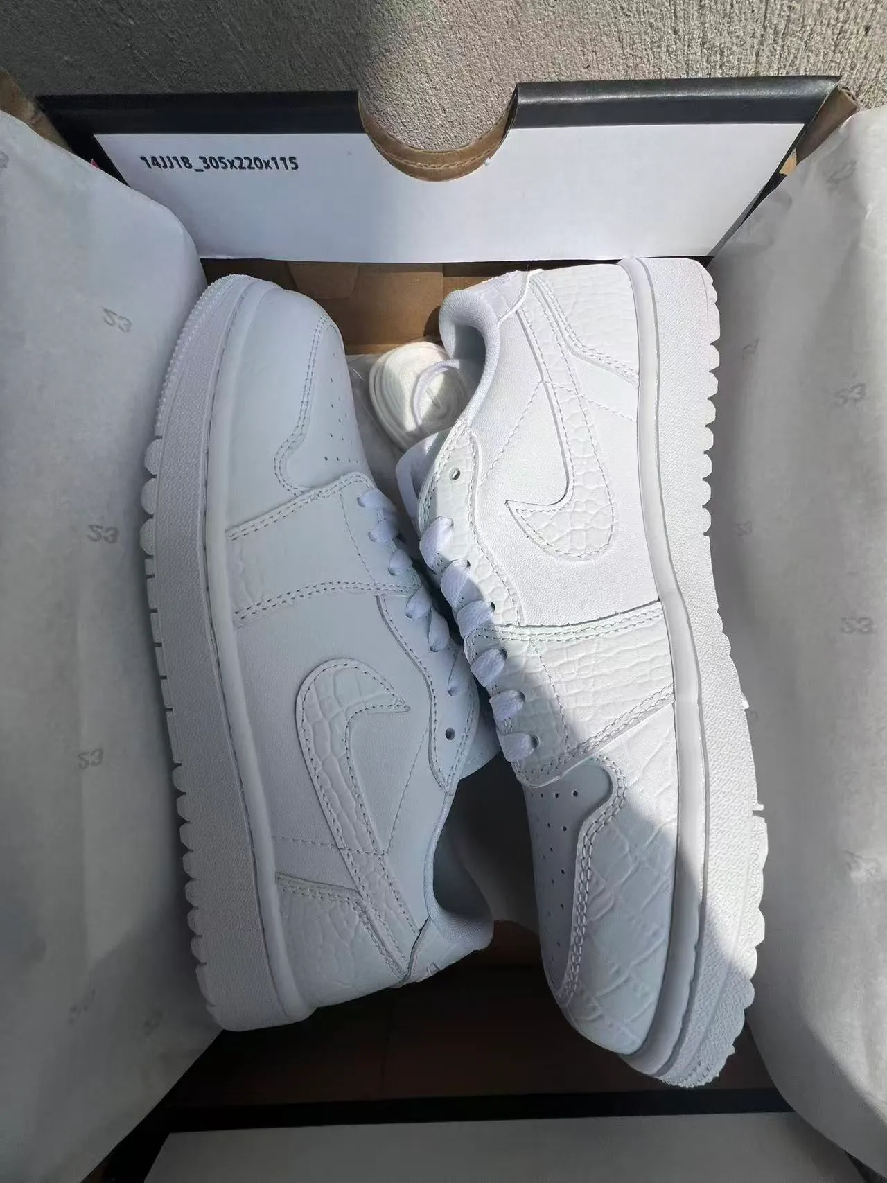 Nike Air Force 1 All-White Croc-Embossed Leather Lifestyle Sneakers 9
