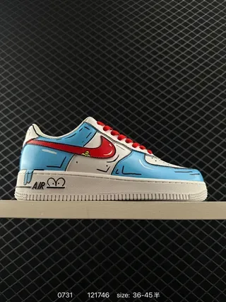 Nike Air Force 1 Custom Light Blue White Red Hand-Drawn Graphic Lifestyle Sneakers 2