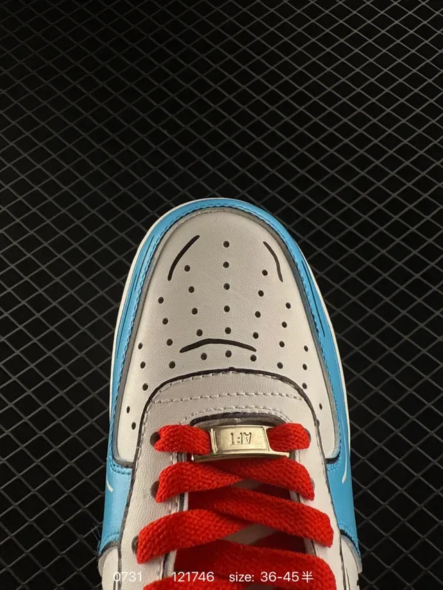 Nike Air Force 1 Custom Light Blue White Red Hand-Drawn Graphic Lifestyle Sneakers 3