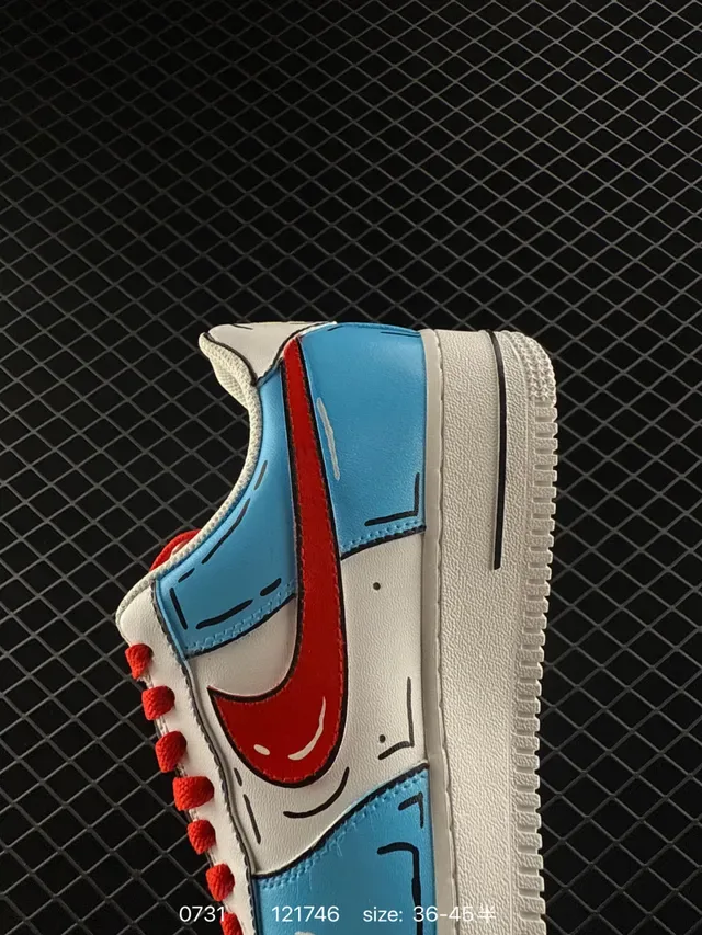 Nike Air Force 1 Custom Light Blue White Red Hand-Drawn Graphic Lifestyle Sneakers 4