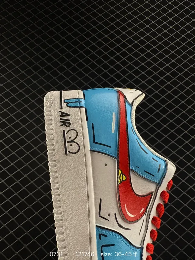Nike Air Force 1 Custom Light Blue White Red Hand-Drawn Graphic Lifestyle Sneakers 5