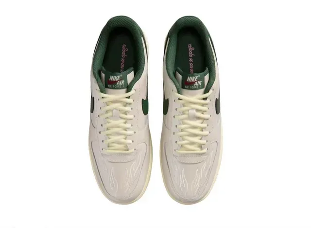 Nike Air Force 1 Flame Embroidered Cream and Forest Green Lifestyle Sneakers 4