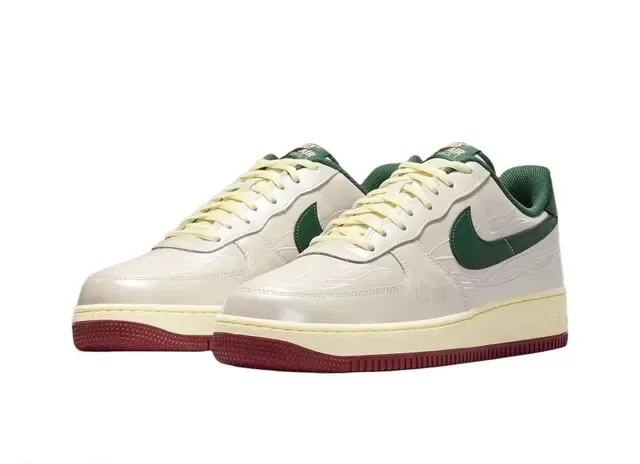 Nike Air Force 1 Flame Embroidered Cream and Forest Green Lifestyle Sneakers 5