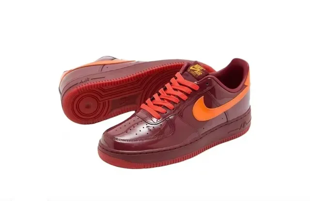 Nike Air Force 1 Low Burgundy Orange Glossy Lifestyle Sneakers 2