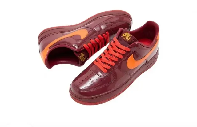 Nike Air Force 1 Low Burgundy Orange Glossy Lifestyle Sneakers 3