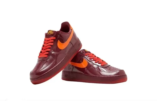 Nike Air Force 1 Low Burgundy Orange Glossy Lifestyle Sneakers 4