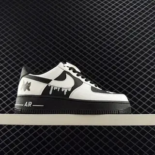 Nike Air Force 1 Low White Black Drip-Paint Star-Cat लाइफस्टाइल स्नीकर