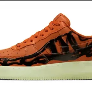 Nike Air Force 1 Orange Black Low-Top Perforated Toe Lifestyle Sneakers