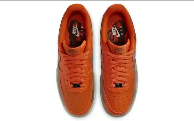 Nike Air Force 1 Orange Black Low-Top Perforated Toe Lifestyle Sneakers 2