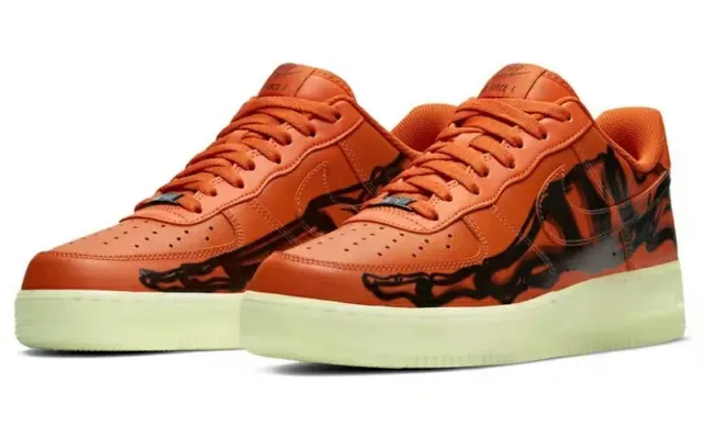 Nike Air Force 1 Orange Black Low-Top Perforated Toe Lifestyle Sneakers 3