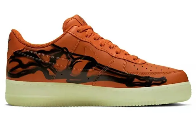 Nike Air Force 1 Orange Black Low-Top Perforated Toe Lifestyle Sneakers 4