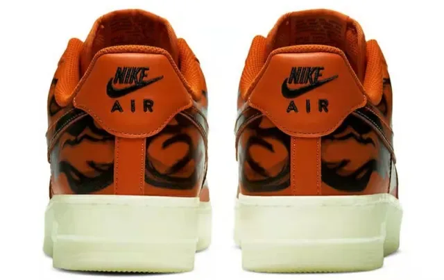 Nike Air Force 1 Orange Black Low-Top Perforated Toe Lifestyle Sneakers 6