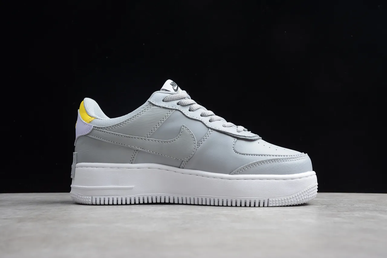 Nike Air Force 1 Shadow Light Gray and Yellow Lifestyle Sneakers 5