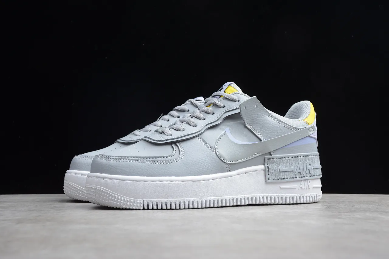 Nike Air Force 1 Shadow Light Gray and Yellow Lifestyle Sneakers 6