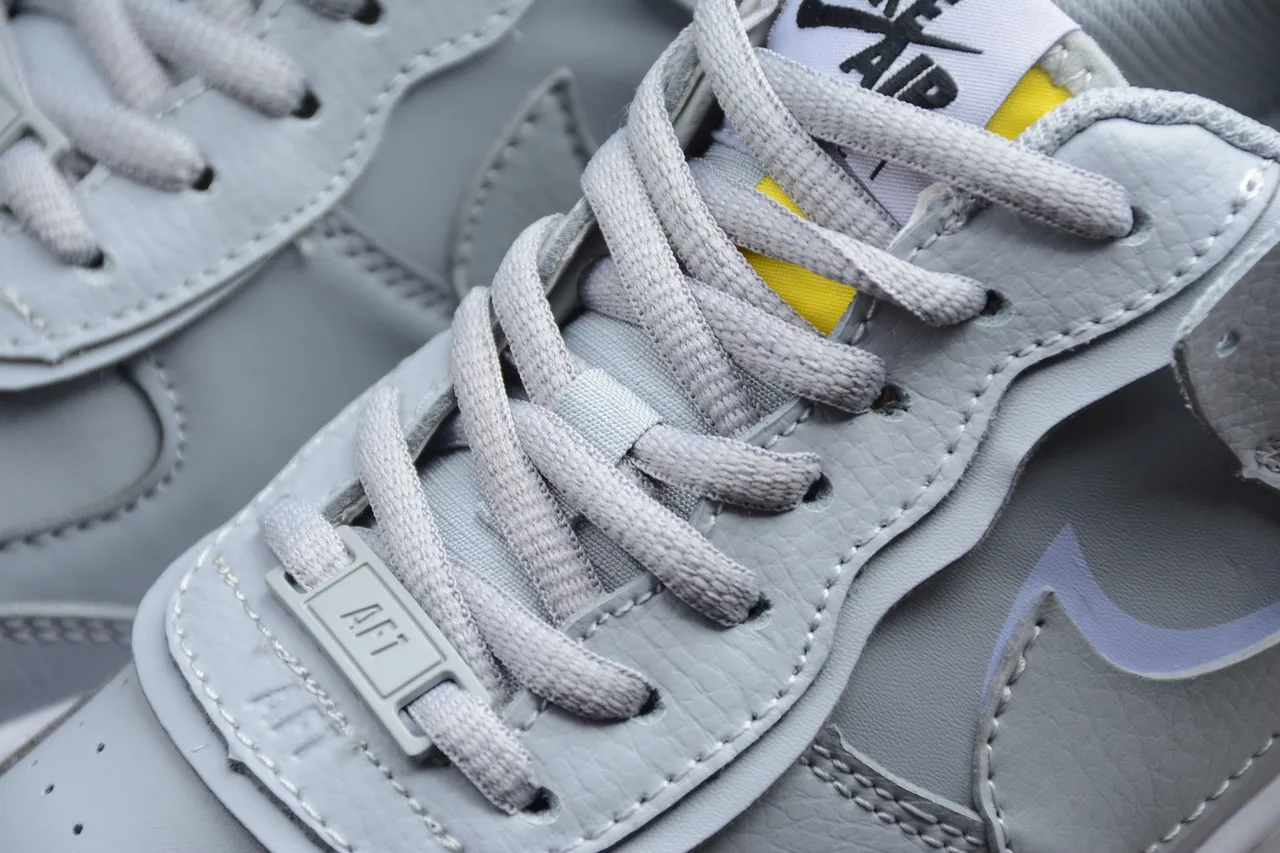 Nike Air Force 1 Shadow Light Gray and Yellow Lifestyle Sneakers 13