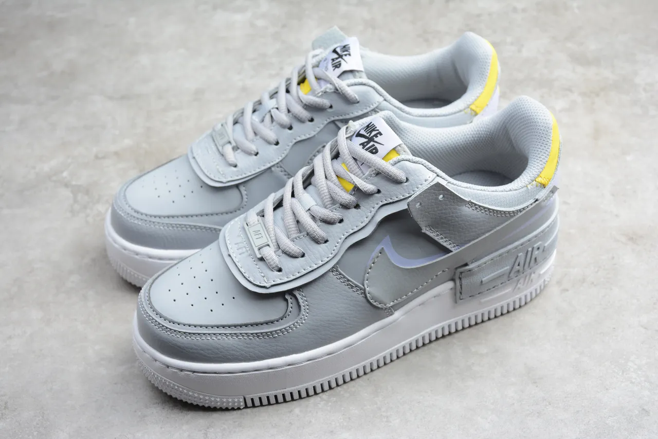 Nike Air Force 1 Shadow Light Gray and Yellow Lifestyle Sneakers 15