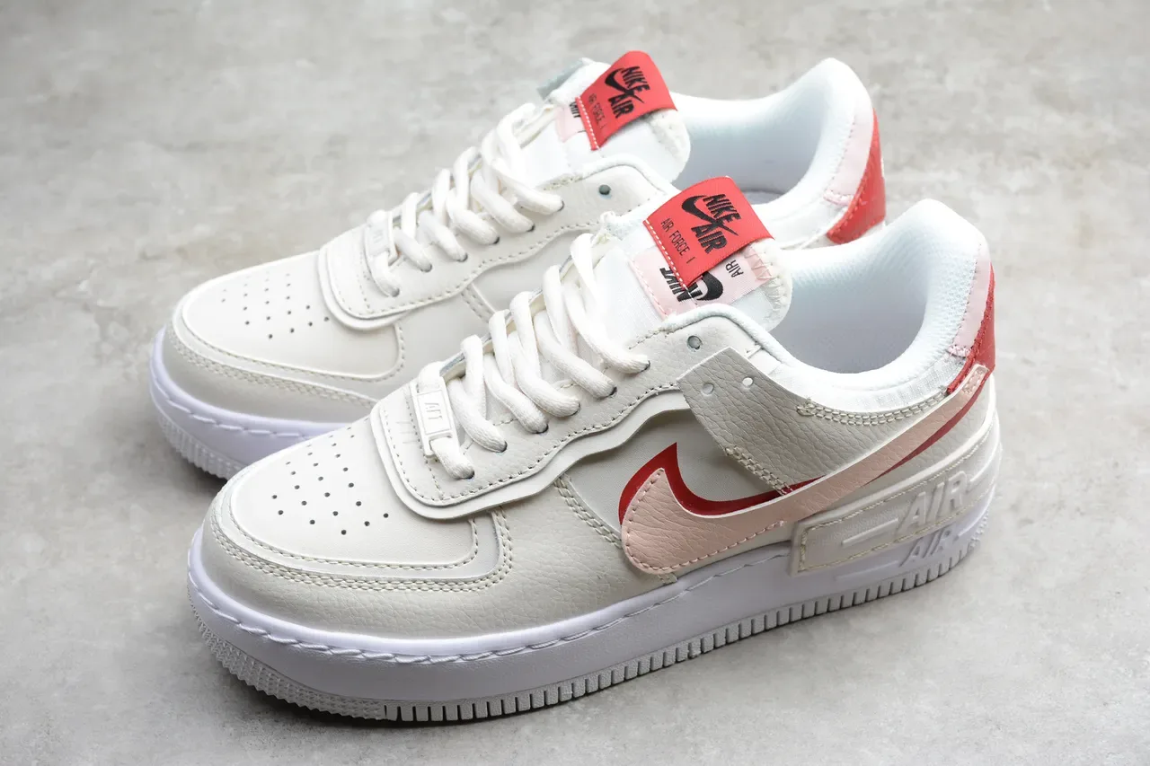 Nike Air Force 1 Shadow أبيض أحمر وردي حذاء رياضي أسلوب حياة 15