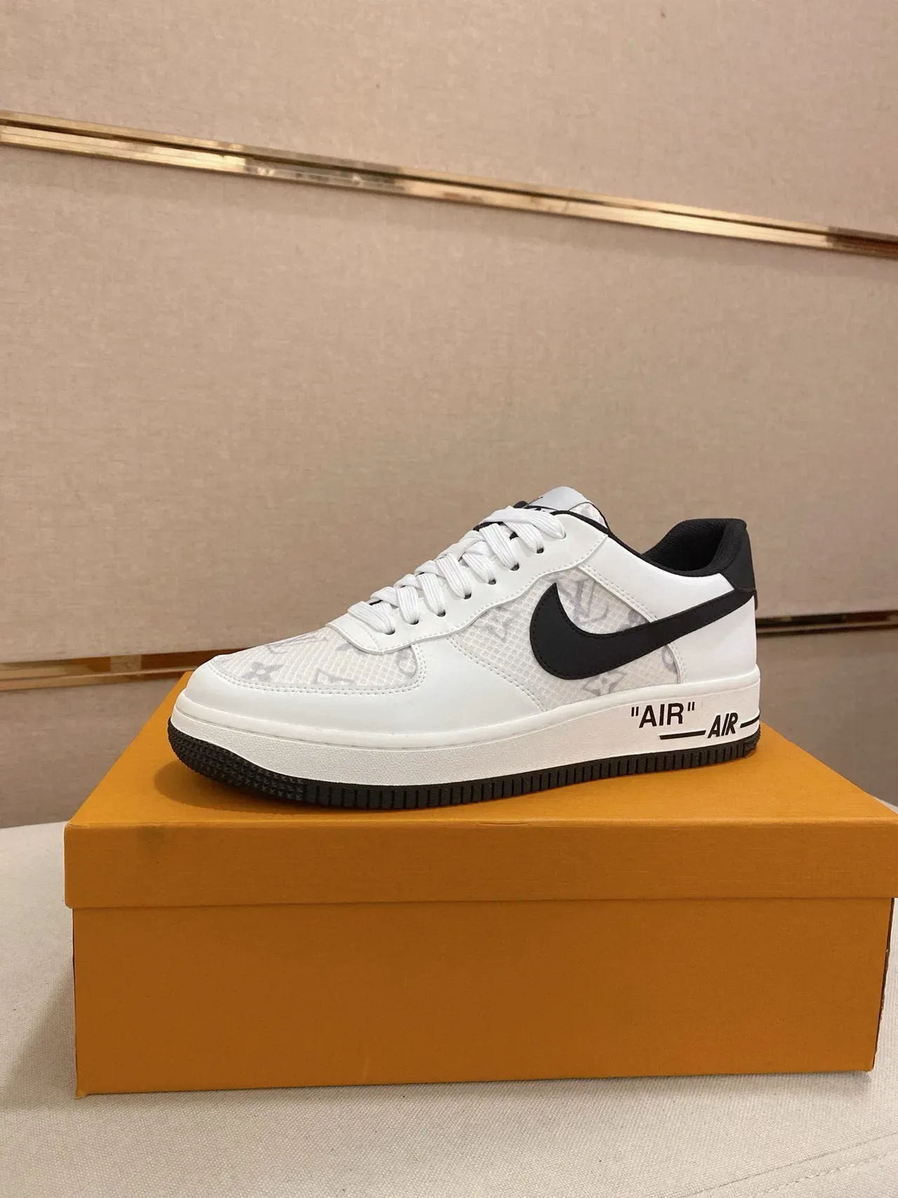 Nike Air Force 1 White Black Monogram Mesh Lifestyle Sneakers 7