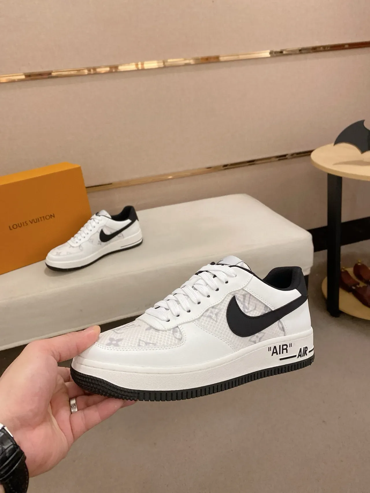 Nike Air Force 1 White Black Monogram Mesh Lifestyle Sneakers 8