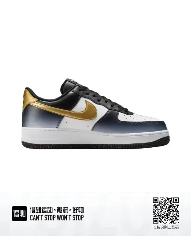 Nike Air Force 1 White Black Navy Gold Lifestyle Sneakers 4